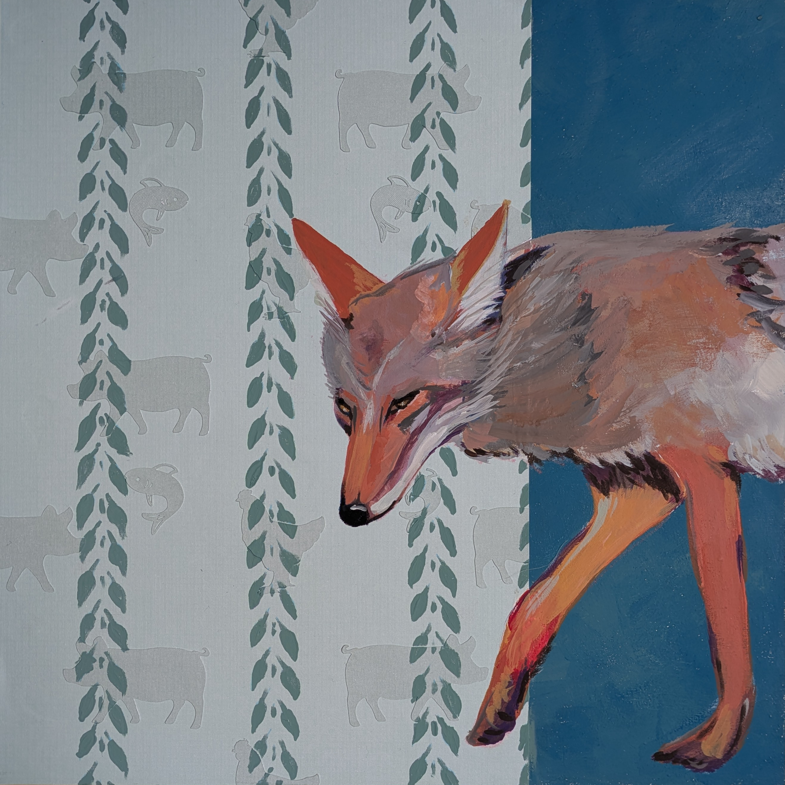 Bernal Heights. Acrylic gouache, card stock, wood panel, 12 x 12 inch, 2025