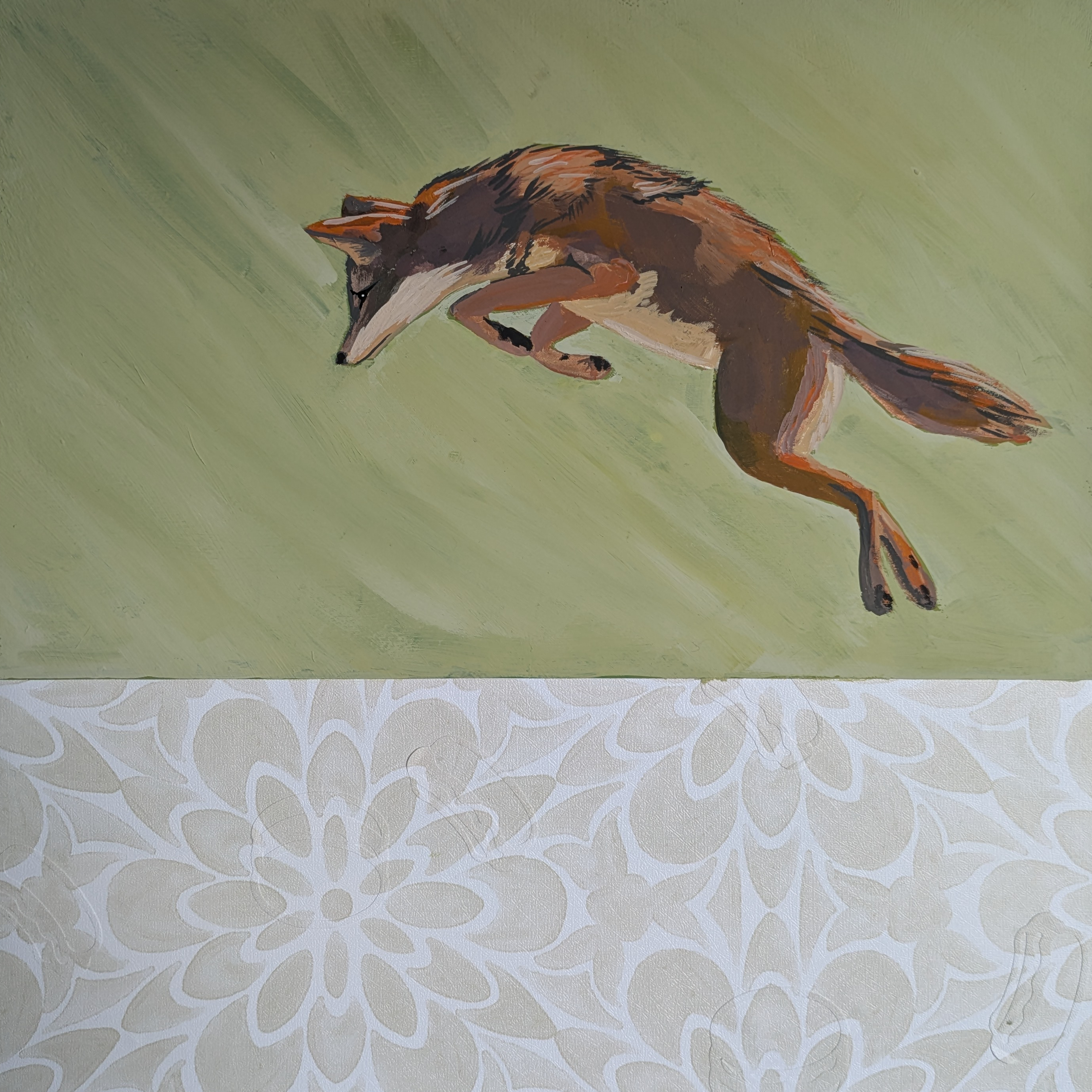 Lands End. Acrylic gouache, wallpaper, wood panel, 12 x 12 inch, 2025