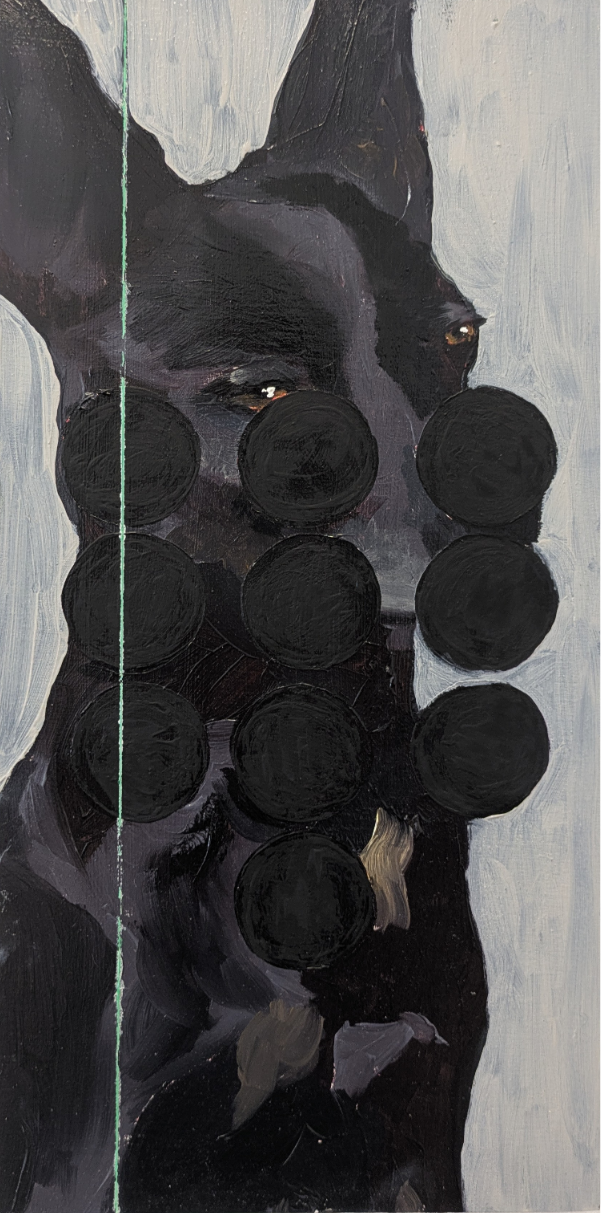 Locked. 2026. Oil, wood panel, 12 x 6 inch.