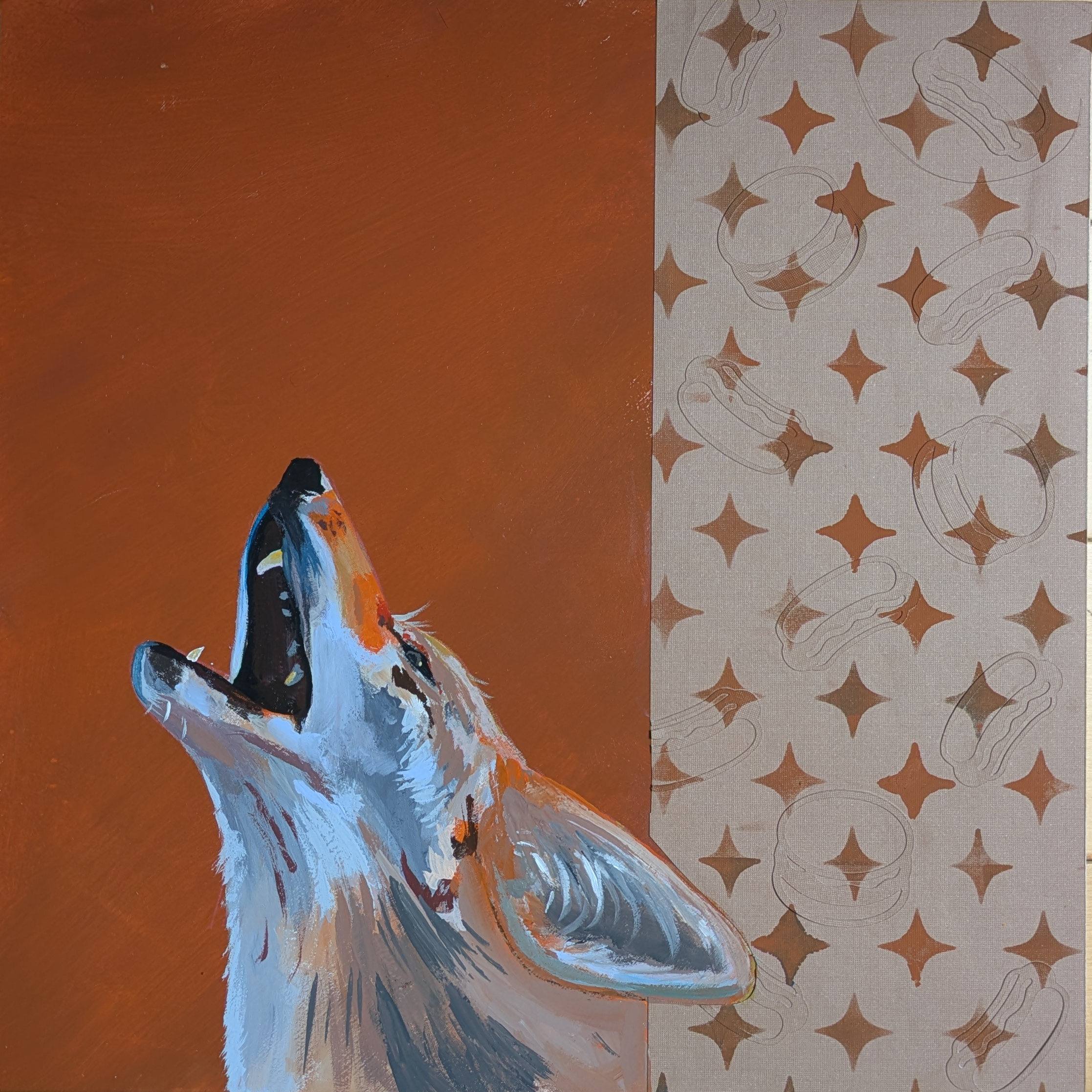 McClaren. Acrylic gouache, card-stock, wood panel, 12 x 12 inch, 2025