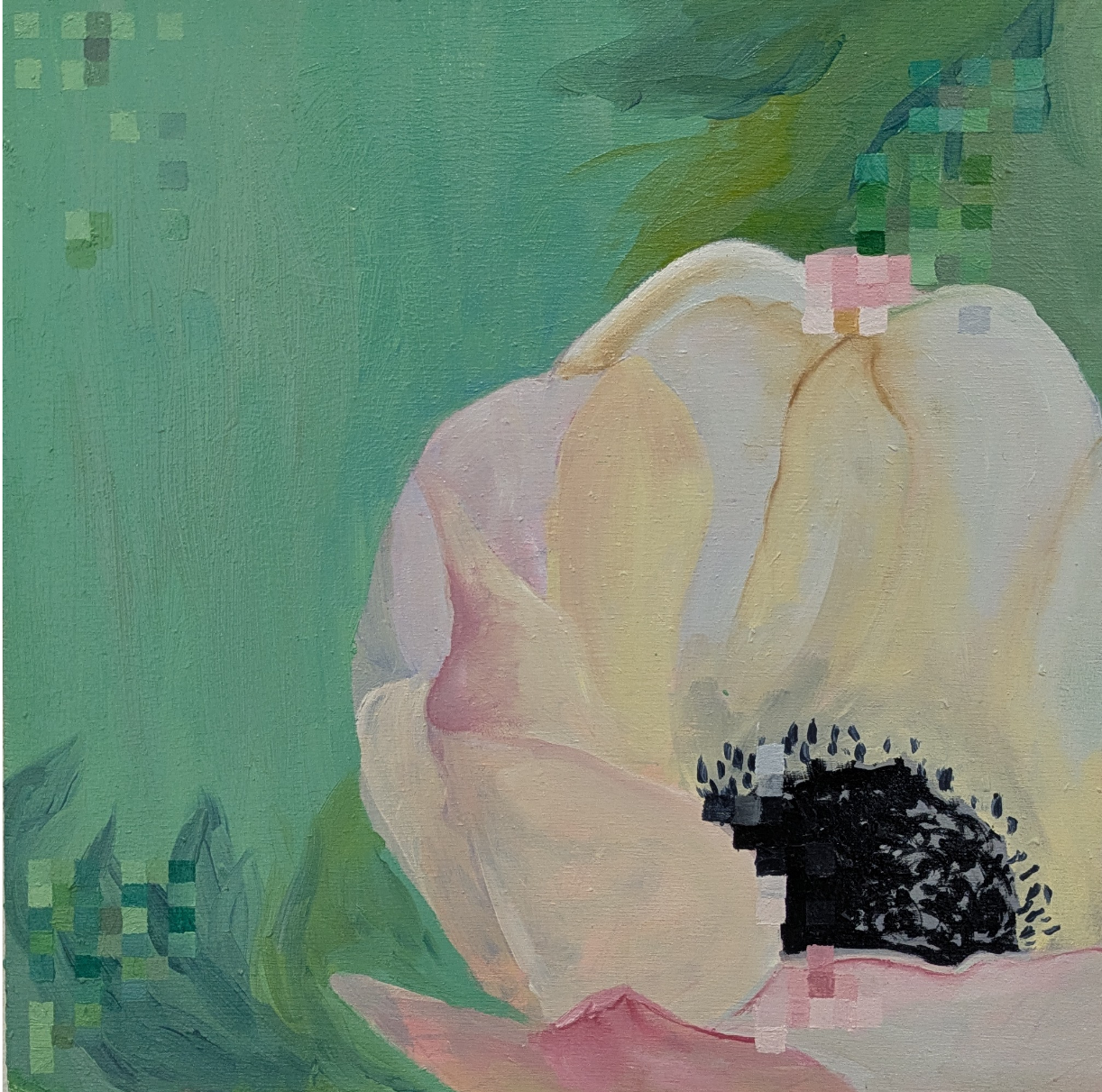 Zoom in / Zoom out. 2026. Oil, wood panel, 12 x 12 inches.